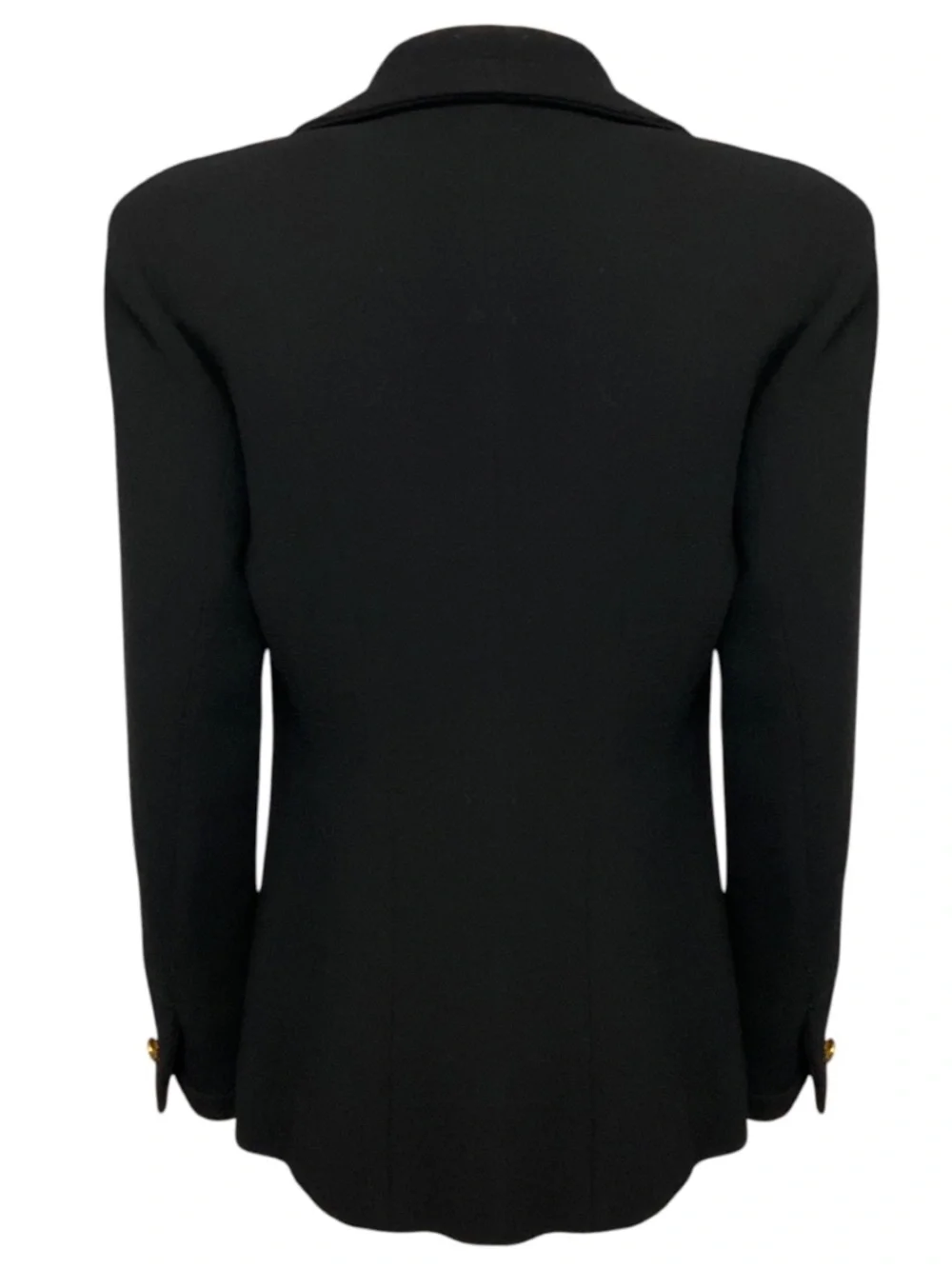 Chanel Boutique Vintage Black Wool Gauze Crepe Jacket with Gold Hammered Buttons